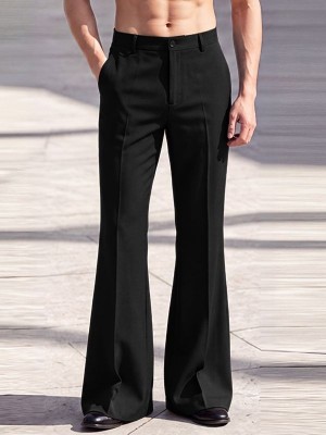 Men's Retro Crisp Drape Tailored Long Flared Suit Trousers