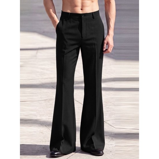 Men's Retro Crisp Drape Tailored Long Flared Suit Trousers