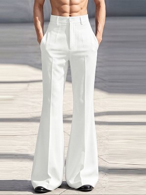 Men's Retro Crisp Drape Tailored Long Flared Suit Trousers
