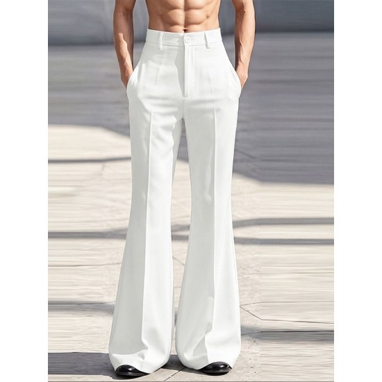 Men's Retro Crisp Drape Tailored Long Flared Suit Trousers