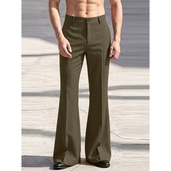 Men's Retro Crisp Drape Tailored Long Flared Suit Trousers