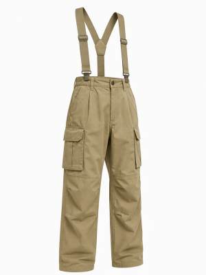 Men's Adjustable Suspender Strap Cargo Flap Pocket High Waist Trousers