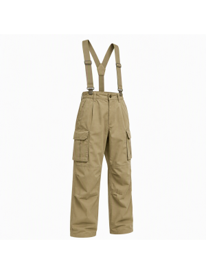 Men's Adjustable Suspender Strap Cargo Flap Pocket High Waist Trousers