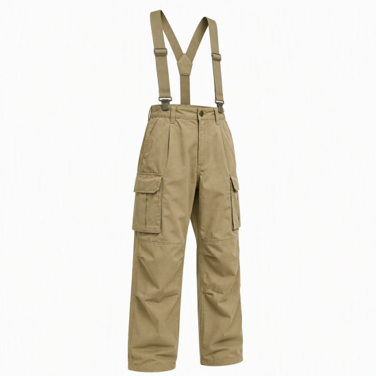 Men's Adjustable Suspender Strap Cargo Flap Pocket High Waist Trousers