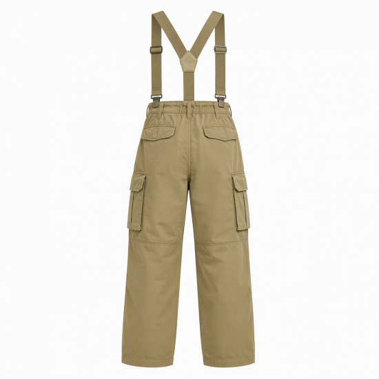 Men's Adjustable Suspender Strap Cargo Flap Pocket High Waist Trousers