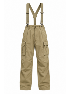 Men's Adjustable Suspender Strap Cargo Flap Pocket High Waist Trousers