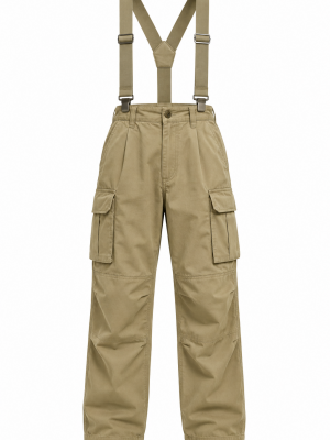 Men's Adjustable Suspender Strap Cargo Flap Pocket High Waist Trousers
