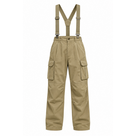 Men's Adjustable Suspender Strap Cargo Flap Pocket High Waist Trousers
