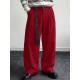 Men's Retro Paisley Streamer Belt Double Pleated Front Full Length Wide Leg Trousers