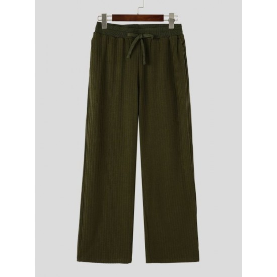 Men's Wide Ribbed Texture Drawstring Elastic Waist Lounge Trousers