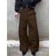 Men's Curved Flap Overlay Rivet Detail Baggy Floor Length Wide Leg Trousers