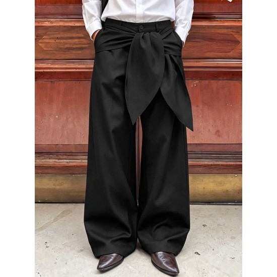 Men's Waist Tie-Up Ribbon Exaggerated Floor Length Wide Leg Trousers