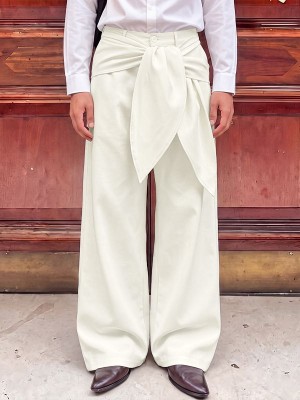 Men's Waist Tie-Up Ribbon Exaggerated Floor Length Wide Leg Trousers