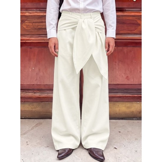 Men's Waist Tie-Up Ribbon Exaggerated Floor Length Wide Leg Trousers