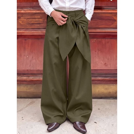 Men's Waist Tie-Up Ribbon Exaggerated Floor Length Wide Leg Trousers