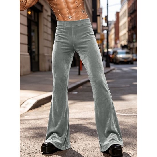 Men's Retro Disco Lustrous Velvet Bell Bottom Floor Length Flared Trousers
