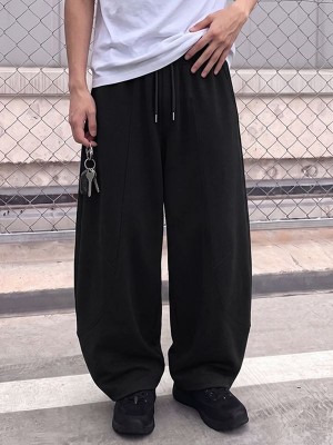 Men's Urban Casual Curved Dart Seam Heavyweight Drawstring Waist Full Length Trousers