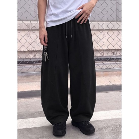 Men's Urban Casual Curved Dart Seam Heavyweight Drawstring Waist Full Length Trousers