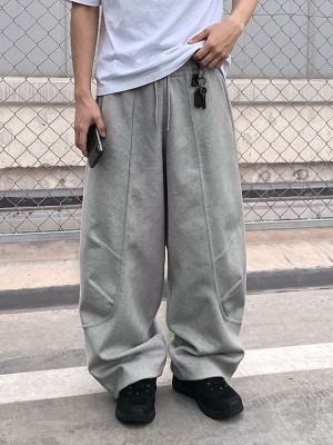 Men's Urban Casual Curved Dart Seam Heavyweight Drawstring Waist Full Length Trousers