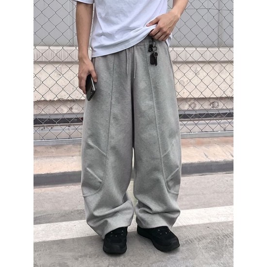 Men's Urban Casual Curved Dart Seam Heavyweight Drawstring Waist Full Length Trousers